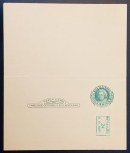 United States #UY14 2¢+2¢ Washington Postal Reply Card (1952). Mint