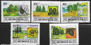 Mongolia #1264-1268 used set. Trees. Nice.