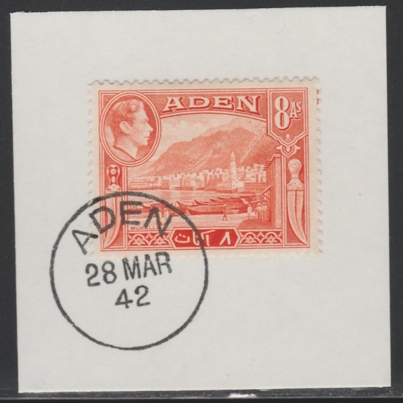 ADEN 1939-48 KG6 8a MUKALLA  on piece with MADAME JOSEPH  POSTMARK