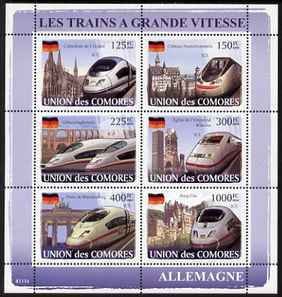 COMORO IS - 2008 - German High Speed Trains - Perf 6v Sheet - MNH