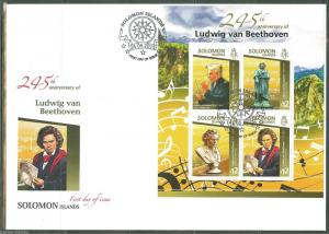 SOLOMON ISLANDS 2015 245th BIRTH ANNIVERSARY LUDWIG VON  BEETHOVEN SHEET  FDC