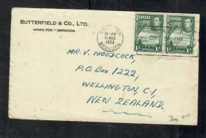 BERMUDA COVER (P2408B) 1953 KGVI  1/-X2  COVER TO NEW ZEALAND 