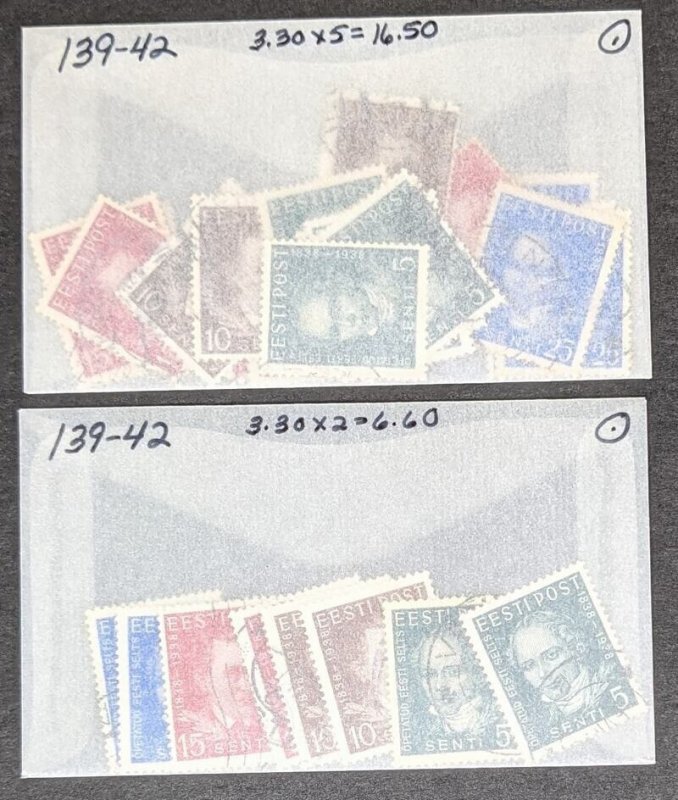 EDW1949SELL : ESTONIA 1938 Sc #139-42. 11 sets VF MNH. 7 sets VF, Used. Cat $188