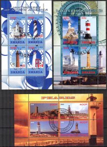 {g068} Rwanda Congo 2009 2010 Lighthouses 3 sheets Used / CTO Cinderella