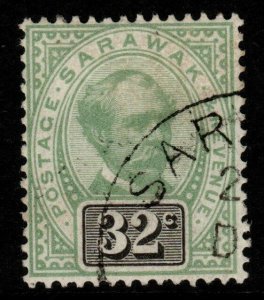 SARAWAK SG19 1897 32c GREEN & BLACK USED (WASHED)