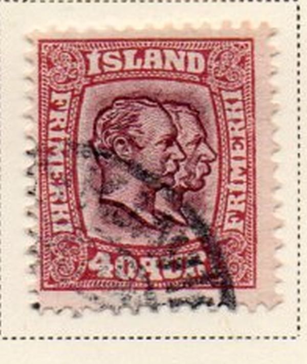 Iceland Sc 81 1907 40 aur claret & violet 2 Kings stamp used