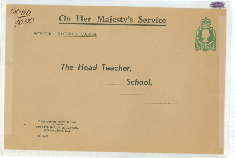 New Zealand  1956 2c green, education envelope, very clean, flap not stuck