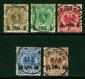 German Colonies - EAST AFRICA 1893 SURCHARGED set  Scott # 1-5  used /O