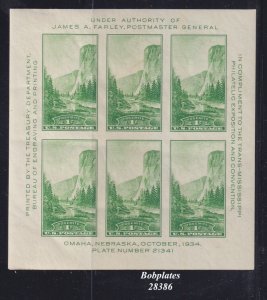 BOBPLATES #751 Trans Miss Yosemite Souvenir Sheet of 6 21341 VF LH SCV=$10