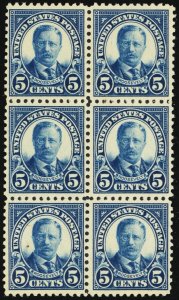 557, Mint NH F-VF 5¢ - Block of Six Stamps CV $210. ** Stuart Katz