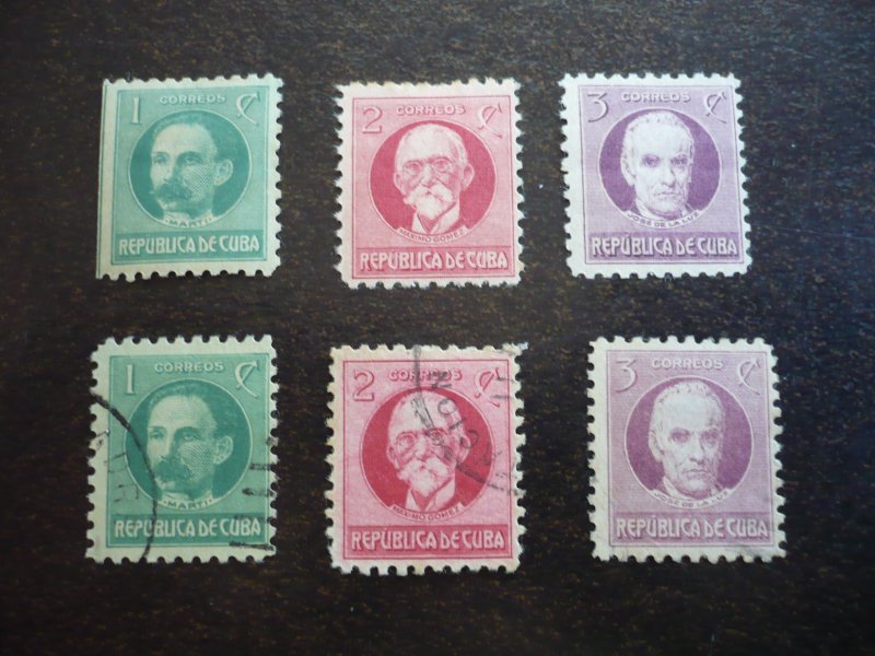 Stamps - Cuba - Scott# 308-310 - Mint Hinged and Used Set of 6 Stamps