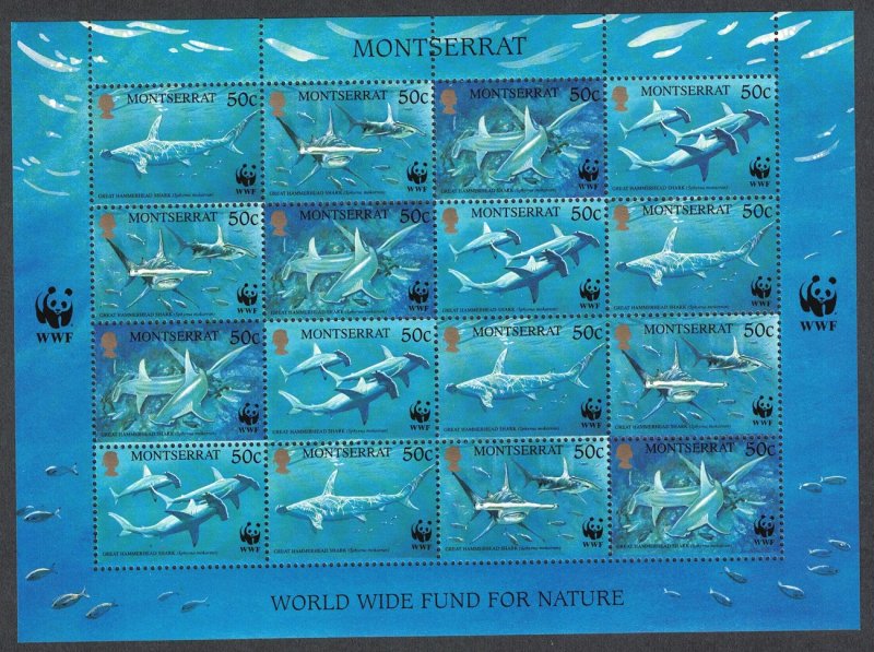 Montserrat WWF Great Hammerhead Shark Sheetlet of 4 sets 1999 MNH
