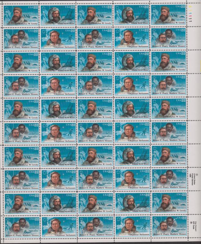 US #2220-23   Arctic Explorers   Full sheet of 50  MNH