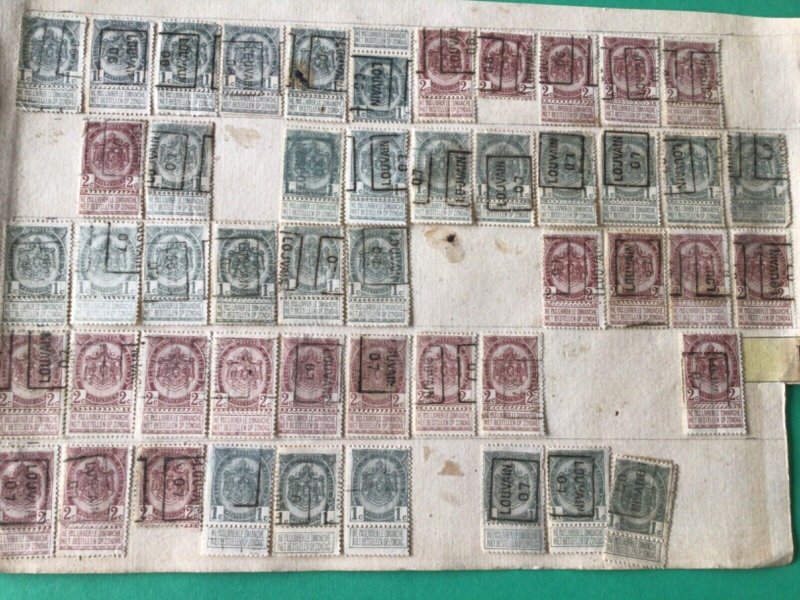 Belgium pre cancel stamps on 2 old album part pages Ref A8442