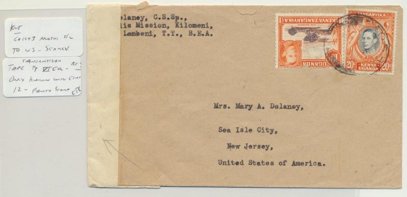 KUT (MOSHI) TO USA 1943 CENSOR(R/12) COVER, SCARCE CENSOR 30c RATE(SEE BELOW) 