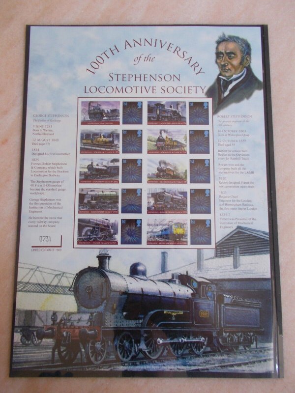 2009 100th Anniversary of Stephenson Buckingham Limited Edition Smiler Sheet U/M