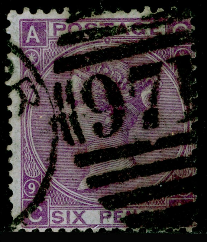 SG109, 6d mauve plate 9, USED. Cat £90.