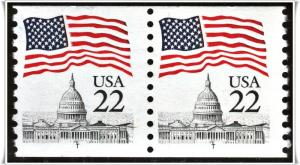 SC#2115c 22¢ Flag Over Capitol Coil Pair (1987) MNH