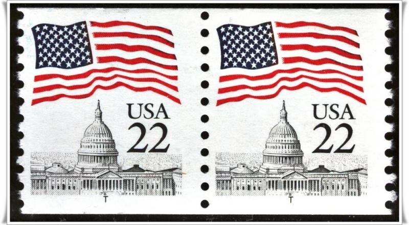 SC#2115c 22¢ Flag Over Capitol Coil Pair (1987) MNH