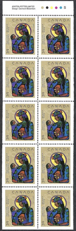 Canada #1294a 39¢ Virgin Mary & Christ Child (1990). Pane of 10 stamps. MNH