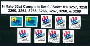 US Scott # 3257,3258,3260, 3264 - 3266, 3267-3269 Set of 9 H Rate MNH Singles 