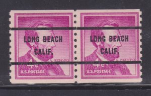 CA Precancels: Long Beach 1058-71 Bureau; 4c 1954 Liberty Coil; Pair; MNH