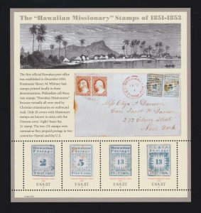US 3694 37c Hawaiian Missionary Mint Stamp Sheet OG NH
