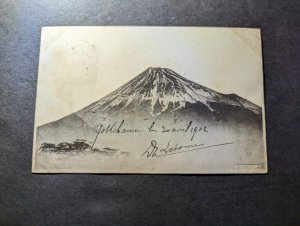 1888 Empire of Japan RPPC Postcard Cover Yokohama to Paris France Mt Fuji