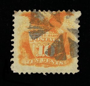 GENUINE SCOTT #116 F-VF USED 1869 YELLOW 10¢ SHIELD WELL-DEFINED G-GRILL #16130