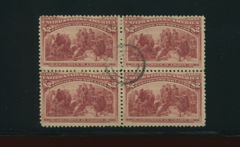 242 Columbian Exposition Issue RARE $2 Value Used Block of 4 Stamps (242-Blk 1)