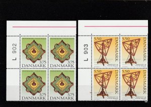 Denmark  Scott#  1035-1036  MNH Plate Blocks of 4  (1995 Tycho Brahe)