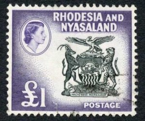 Rhodesia and Nyasaland SG31 One Pound Fine used Cat 65 pounds 