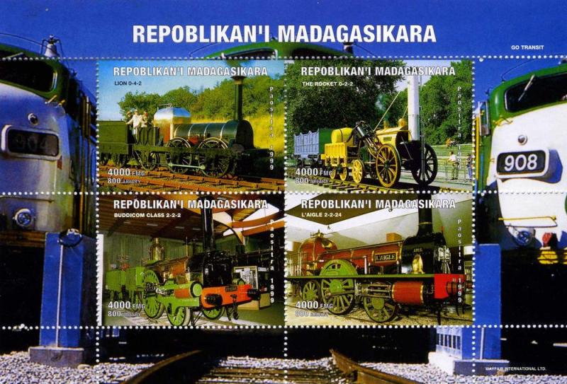 Malagasy 1999 TRAINS & LOCOMOTIVES Sheet Perforated Mint (NH)