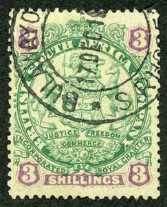 Rhodesia SG36 3/- Green and Mauve on Blued Paper