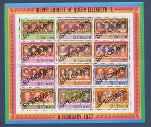 ST VINCENT - Scott 494a   - MNH S/S SPECIMEN O/P - QEII Silver Anniversary 1977