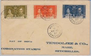 SEYCHELLES -  POSTAL HISTORY - SG 132/4 FDC COVER - Royalty CORONATION 1937 #2