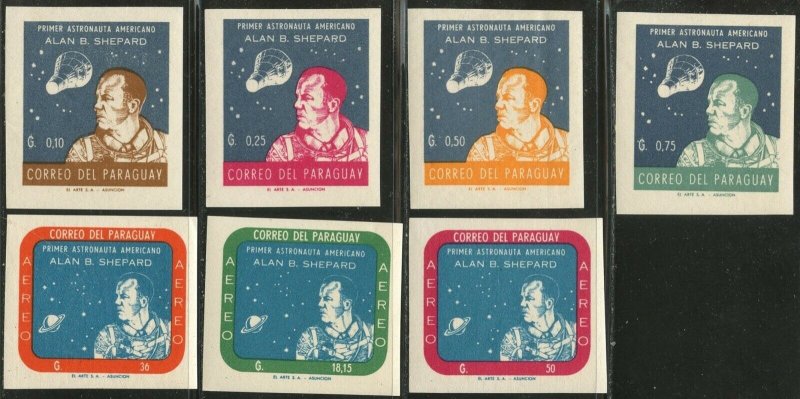 PARAGUAY Sc#610-616 IMPERF 1961 Alan Shepherd 1st US Astronaut Cpl OG Mint LH