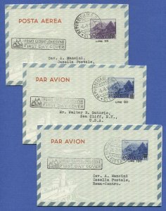 X437 - SAN MARINO Italy 1951-52 Three Revalued Aerogrammes FDC, Michel LF5-7