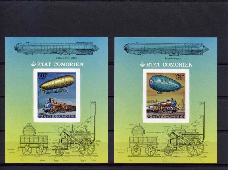 Comoro 1977 Trains/Zeppelins 6 SS Imperf.MNH Mi # Bl.84/89B