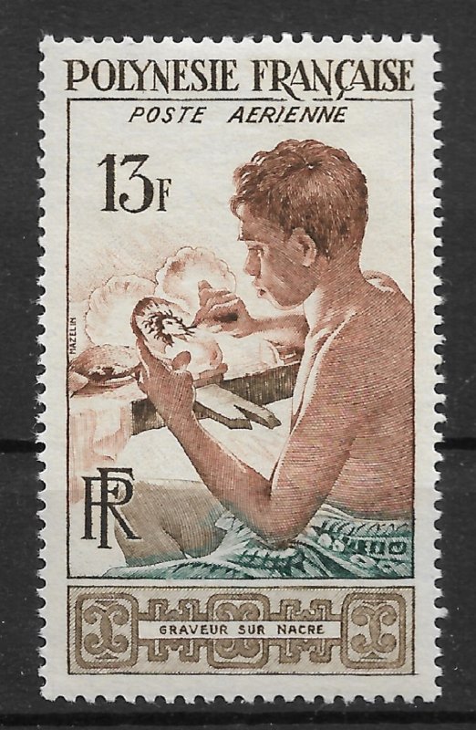 French Polynesia 1958 Airmail, Pearl Making 13fr Scott # C24, VF MNH** (SL-1)