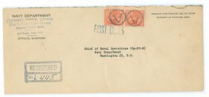 US 815 1944 A War time uncensored registered cover sent from the US Navy in the Canal Zone to the Chief of Naval Operations in W