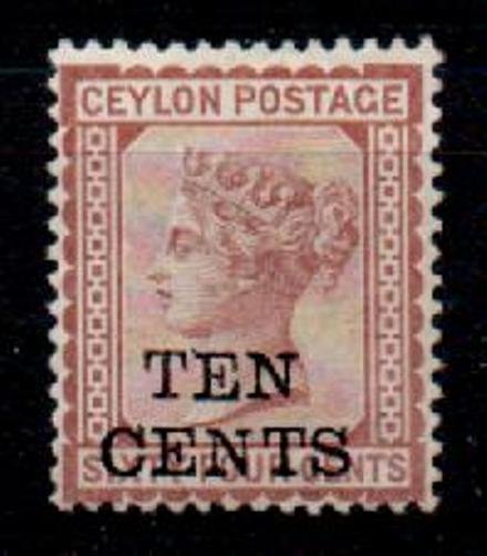 CEYLON SG164 1885 10c ON 64c RED-BROWN MTD MINT WITH CERTIFICATE