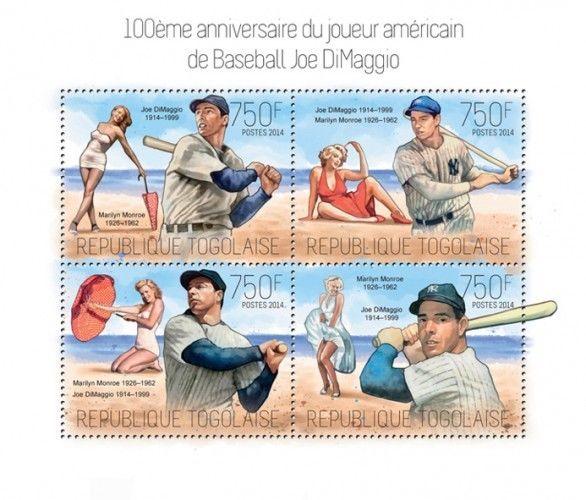 Joe DiMaggio Marilyn Monroe Baseball Cinema Sports Movies Togo MNH stamp set