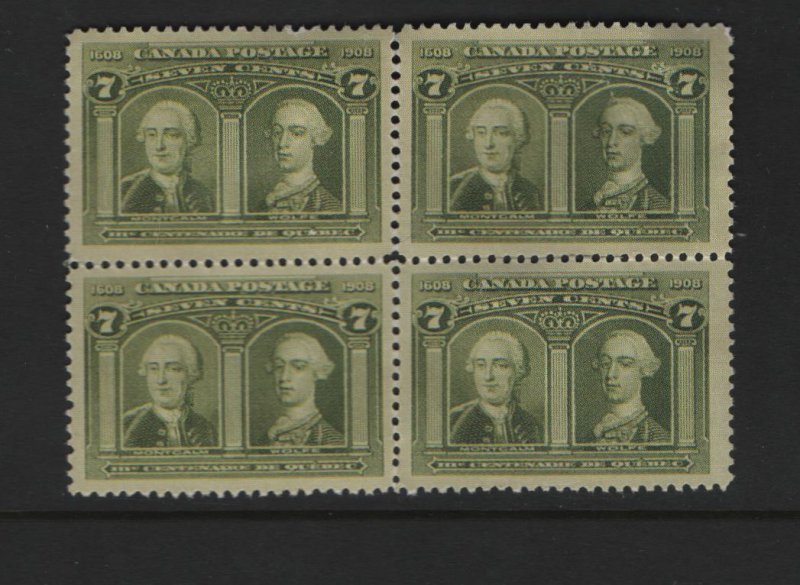 Canada 100 Block Of 4, No Gum, 1908 Generals Montcalm and Wolfe