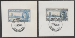 SEYCHELLES 1946 KG6 VICTORY pair  on pieces with MADAME JOSEPH  POSTMARK