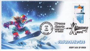 AO-3323-2, 1999 Xtreme Sports First Day Cover, Add-on Cachet, Pictorial Postmar
