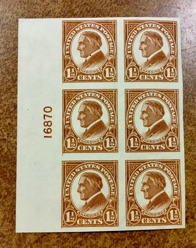 576 1 1/2c Mint NH Imperf Plate Block of Six 1925  