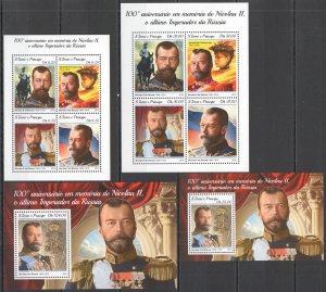 HM1179 2018 SAO TOME & PRINCIPE NICHOLAS II ROMANOV #7903-12 2KB+2BL(1429-0) MNH