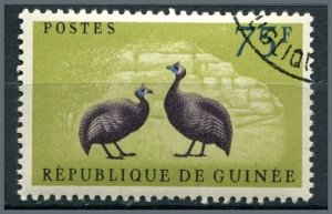 Guinea  Sc#228 Used, 75fr apple grn, sep & bl, Guinea fowls (1961)