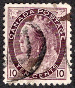 83 Scott - 10c brown violet, Used, VF/VF, 1898, QV Numeral Issue, Canada